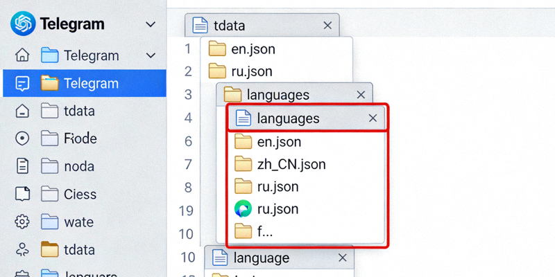 Telegram的tdata文件夹内部结构截图，展示语言文件放置位置