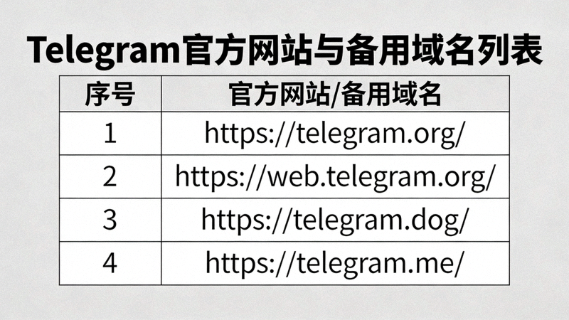 Telegram官方网站与备用域名列表截图