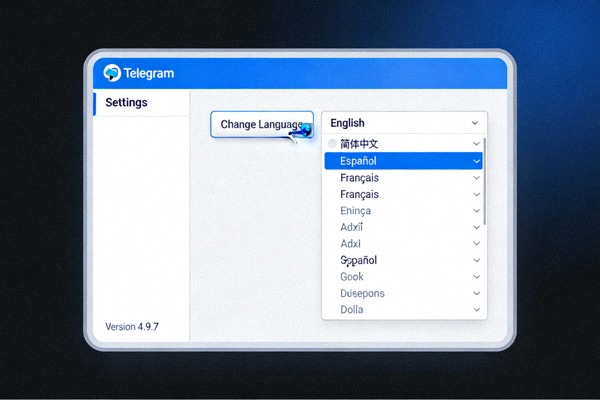 Telegram PC端设置菜单中点击Change Language切换语言的界面截图