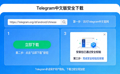 Telegram中文版官方下载页面截图，展示安全安装步骤